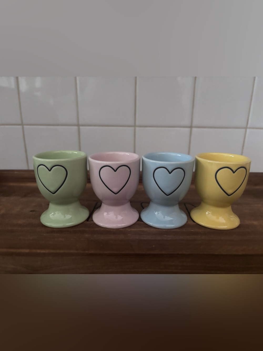 Rae Dunn Pastel Heart Egg Cup Set - Green, Pink, Blue, Yellow
